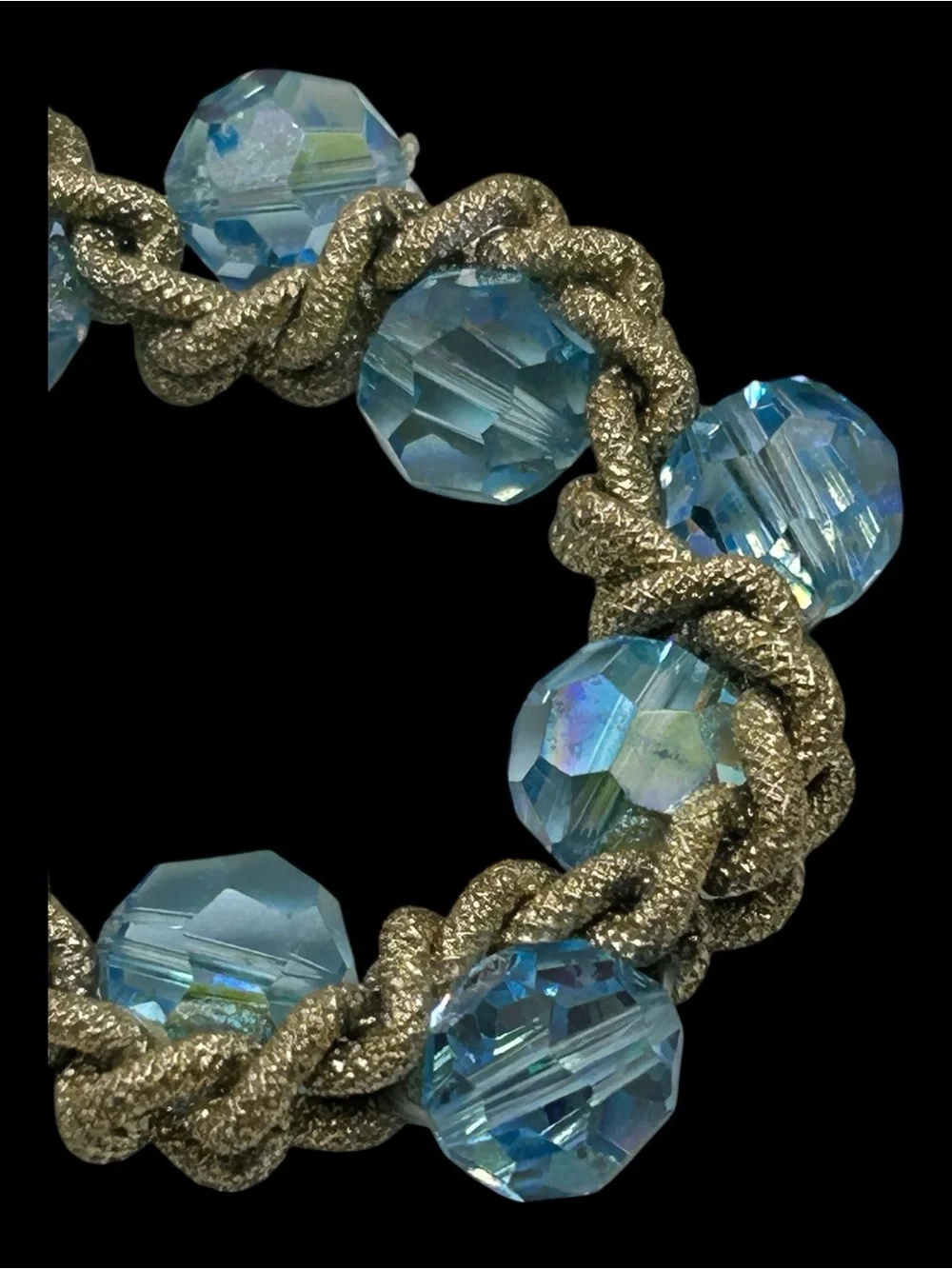 Vintage Blue AB Glass Bead Woven Chain Necklace Earring Set